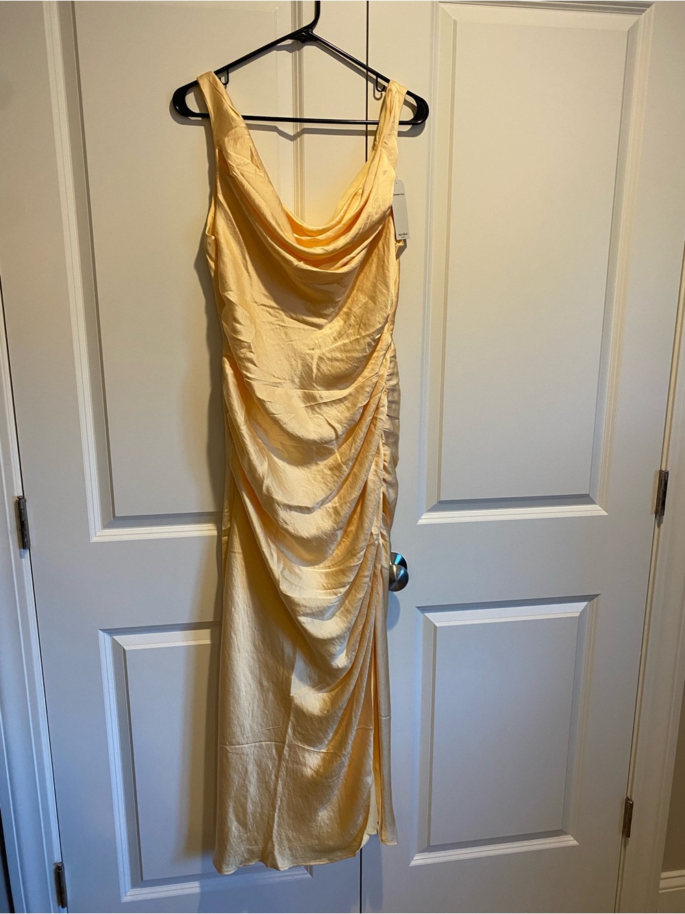 Abercrombie & Fitch Pale Yellow Satin Midi Dress